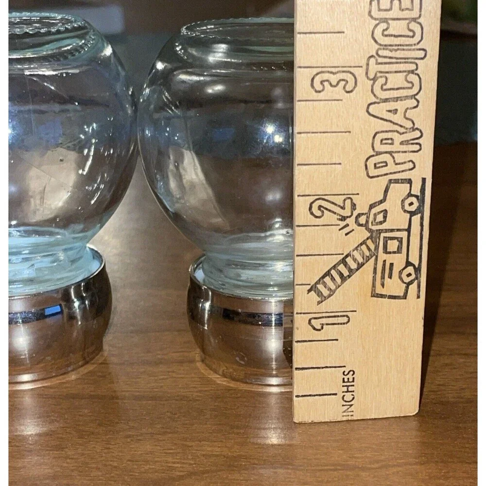 Pair Vintage Salt & Pepper Shakers Plastic Lids Glass Bulbs Unbranded Stained